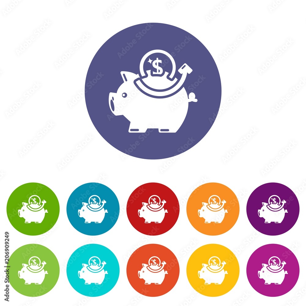 Poster pig money icons color set vector for any web design on white background