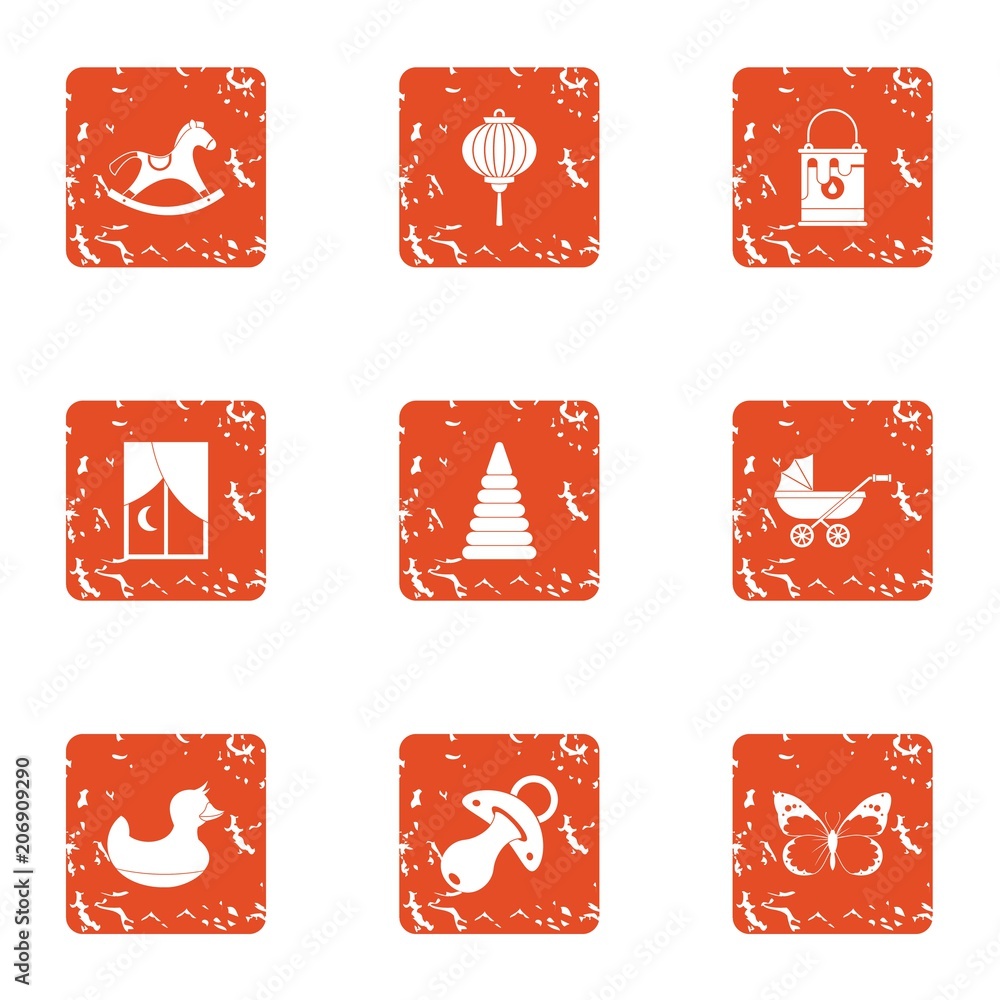 Poster small child playground icons set. grunge set of 9 small child playground vector icons for web isolat