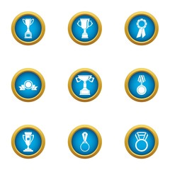 Prize cup icons set. Flat set of 9 prize cup vector icons for web isolated on white background