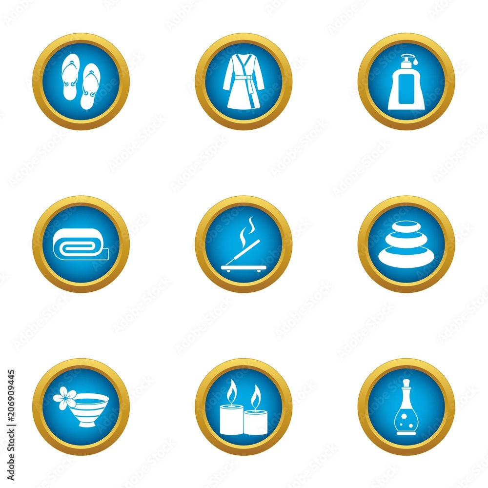 Aufkleber relaxing bath icons set. flat set of 9 relaxing bath vector icons for web isolated on white backgrou