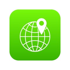 Globe with pin icon digital green for any design isolated on white vector illustration
