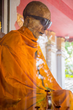 Mummified monk body in Wat Khunaram Temple in the Koh Samui Island in Thailand