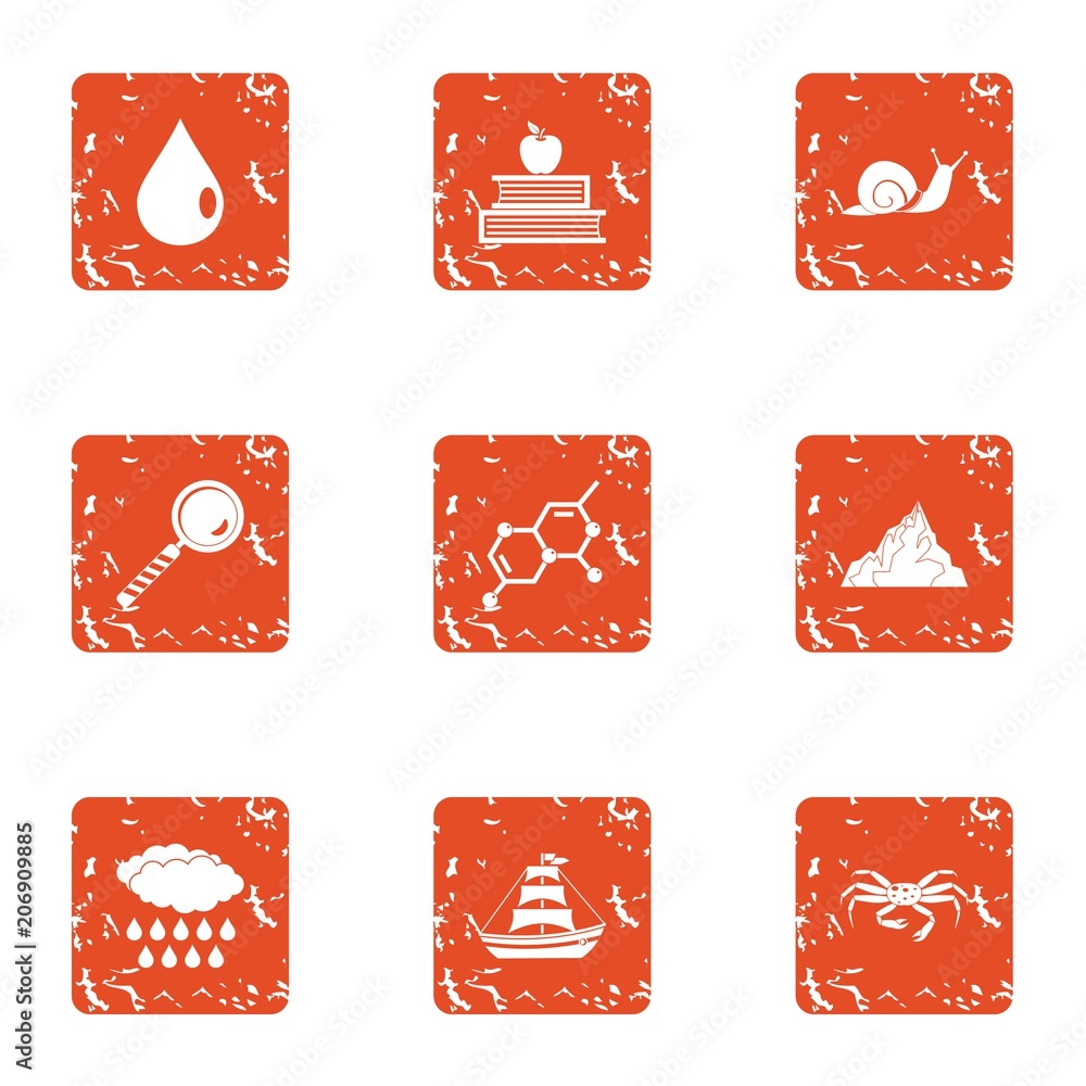 Poster composition of the sea icons set. grunge set of 9 composition of the sea vector icons for web isolat