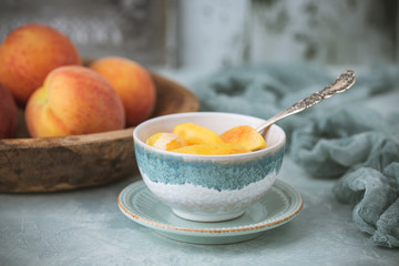 Peaches and Cream on Soft Green Background