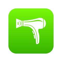 Hair dryer icon green vector isolated on white background
