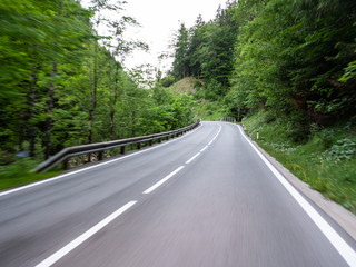 Austrian countryside road in motion