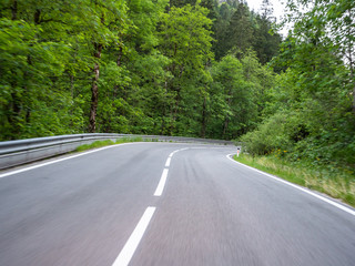Austrian countryside road in motion
