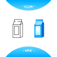 Milk icons in different style - black line stroke and colored versions. Vector symbols, pictograms for web, mobile app, logo, infographics, visualizations, promotion, ad.