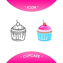 Cake icons in different style - black line stroke and colored versions. Vector symbols, pictograms for web, mobile app, logo, infographics, visualizations, promotion, ad