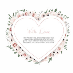 Floral heart with decorative flowers. Valentines Day Vintage Background With flowers.