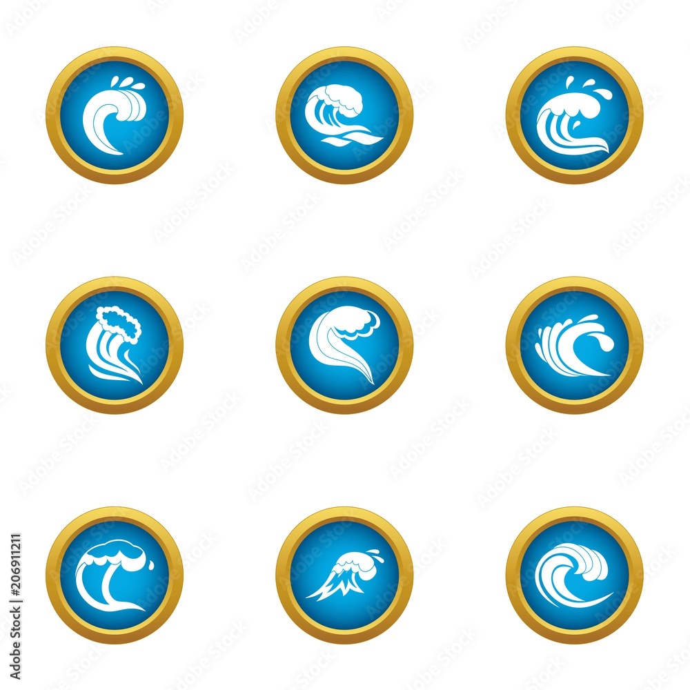Poster highest wave icons set. flat set of 9 highest wave vector icons for web isolated on white background