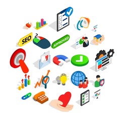 Trade icons set. Isometric set of 25 trade vector icons for web isolated on white background