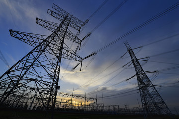 The power supply facilities of contour in the evening