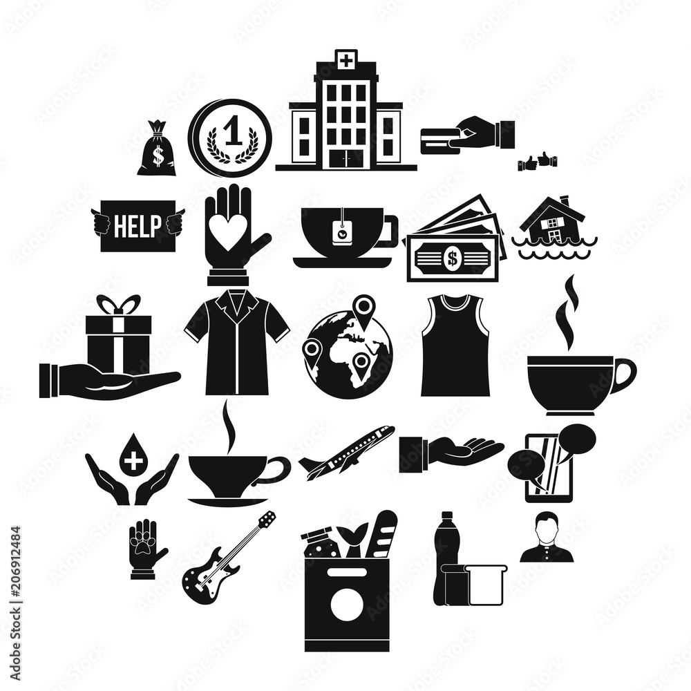 Poster alms-deed icons set. simple set of 25 alms-deed vector icons for web isolated on white background