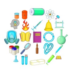 Chemical experiment icons set. Cartoon set of 25 chemical experiment vector icons for web isolated on white background