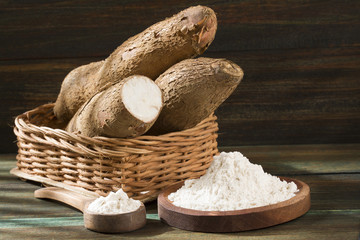 Raw cassava tuber - Manihot esculenta. Top view