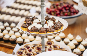 dessert dish with chocolates