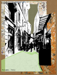 retro postcard of Bologna