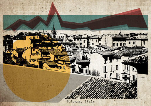 Fototapeta retro postcard of Bologna, collage fron my own photos and textured backgrounds