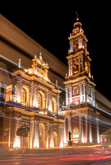 Fototapeta na wymiar Baroque church of Francis at night in Salta Argentina