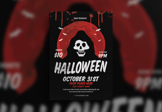 Halloween Party Flyer Layout with Grim Reaper Illustration