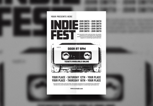 Music Flyer Layout with Cassette Tape Element