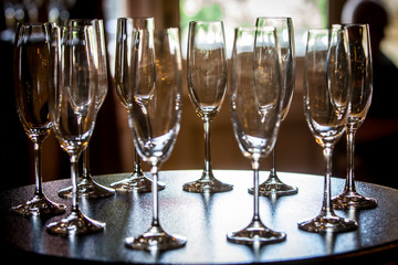 Champagne glasses on table