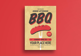 BBQ Party Flyer Layout with Hot Dog Illustration