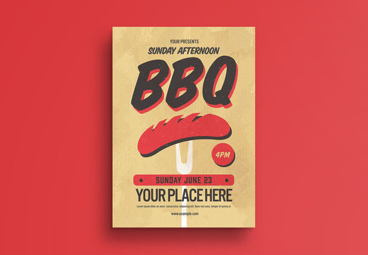 BBQ Party Flyer Layout with Hot Dog Illustration