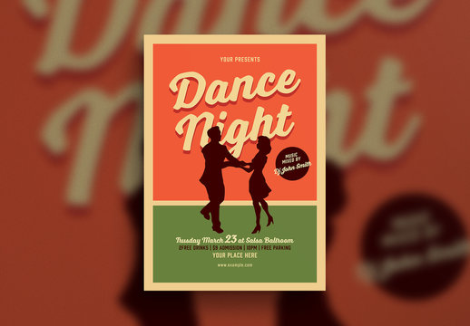 Dance Night Flyer Layout with Couple Silhouette