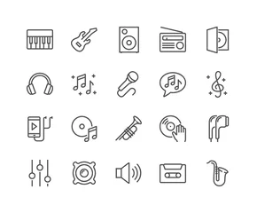 Gordijnen Simple Set of Music Related Vector Line Icons. Contains such Icons as Guitar, Treble Clef, In-ear Headphones, Trumpet and more. Editable Stroke. 48x48 Pixel Perfect. © davooda