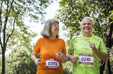 Couple running together in a race