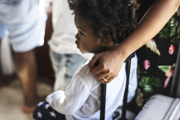 Family staying at a hotel