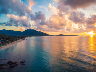 Beautiful aerial view of beach and sea or ocean in koh samui island