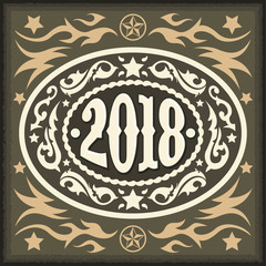 2018 year oval western cowboy belt buckle, vector illustration