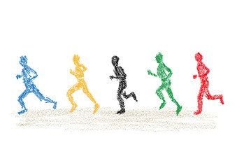クレヨンで描いたマラソン選手達のイラスト