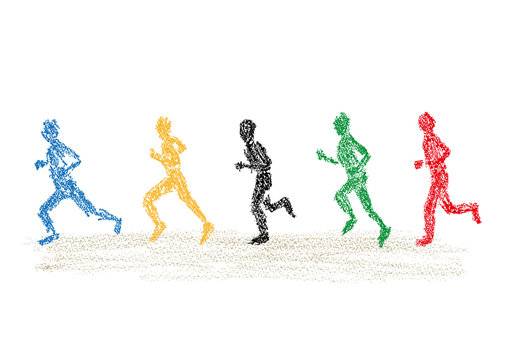 クレヨンで描いたマラソン選手達のイラスト