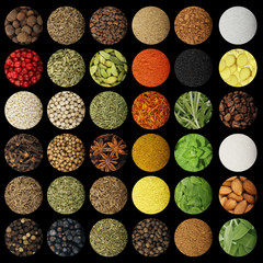 set of spices on black isolated