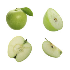 set of green apples isolated