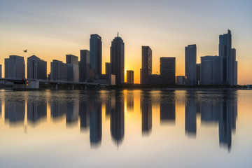 Fototapeta premium urban skyline and modern buildings at dusk, cityscape of China.