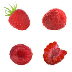 set of red raspberries isolated