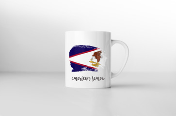 American Samoa flag souvenir mug on white background. 3D renderi