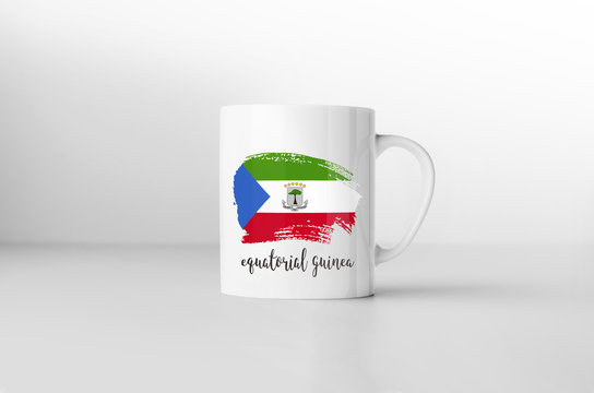 Equatorial Guinea flag souvenir mug on white background. 3D rend
