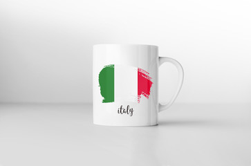 Italy flag souvenir mug on white background. 3D rendering.