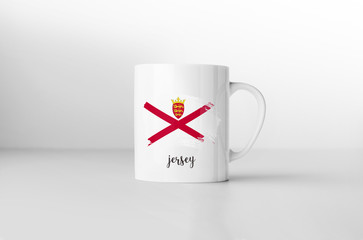 Jersey flag souvenir mug on white background. 3D rendering.