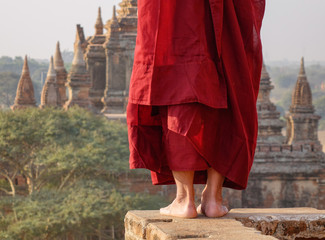 A monk at ancient temple in Bagan, Myanmar