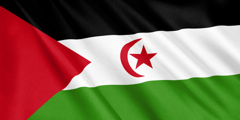Western Sahara flag waving with the wind, wide format, 3D illustration. 3D rendering.