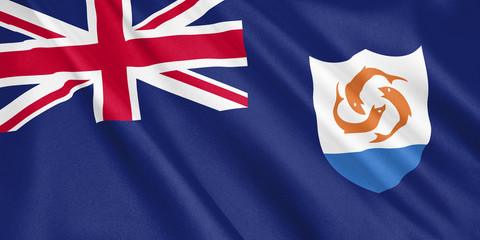 Anguilla flag waving with the wind, wide format, 3D illustration. 3D rendering.