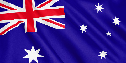 Australia flag waving with the wind, wide format, 3D illustration. 3D rendering.