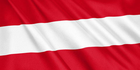 Austria flag waving with the wind, wide format, 3D illustration. 3D rendering.
